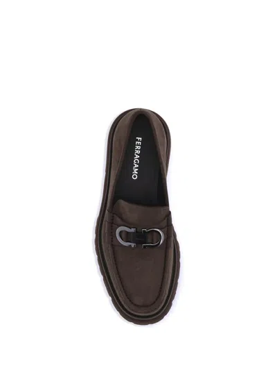 Ferragamo Tank Sole Suede Loafers In Brown