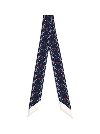 Valentino Animal Motif Rectangular Scarf With Contrast Border In Blue