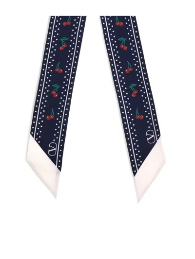 Valentino Animal Motif Rectangular Scarf With Contrast Border In Blue