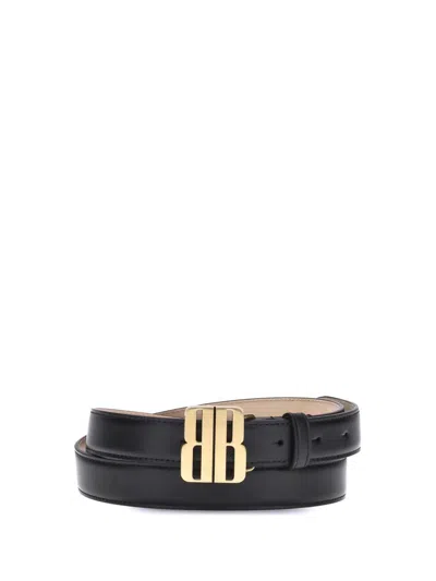 Balenciaga Women Leather Belt With Logoed Buckle In Black