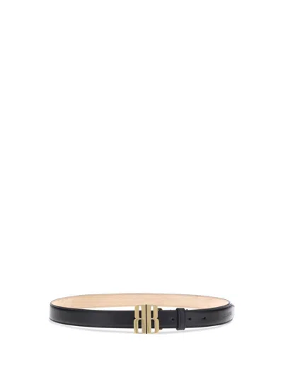 Balenciaga Women Leather Belt With Logoed Buckle In Black