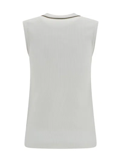 Brunello Cucinelli White Ribbed-knit Vest In White