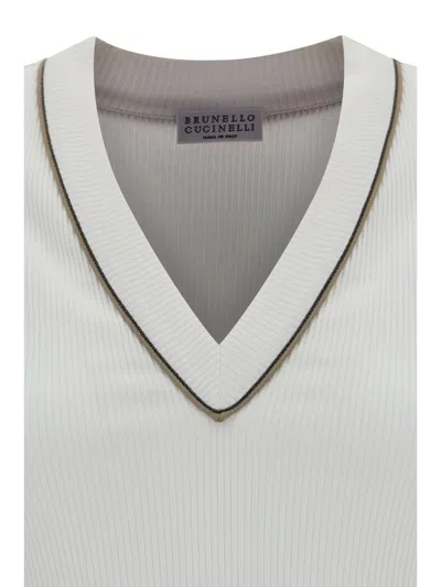 Brunello Cucinelli White Ribbed-knit Vest In White