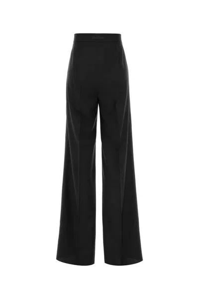 Max Mara Wide-leg Trousers With Tailored Fit And Luxurious Texture In Black