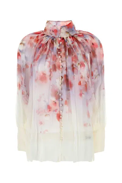 Zimmermann Crush Pleated Floral-print Crepon Blouse In Multi