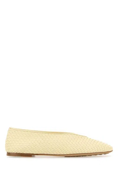 Bottega Veneta Leather Rosa Ballerinas With Flat Sole And Woven Texture In Gold