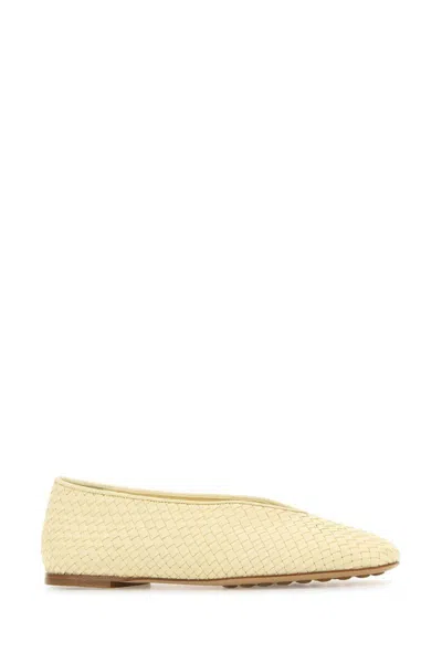 Bottega Veneta Leather Rosa Ballerinas With Flat Sole And Woven Texture In Gold