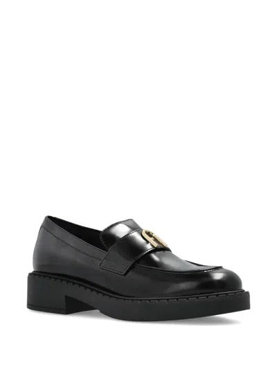 Furla Platform Leather Loafers In Black