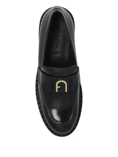 Furla Platform Leather Loafers In Black