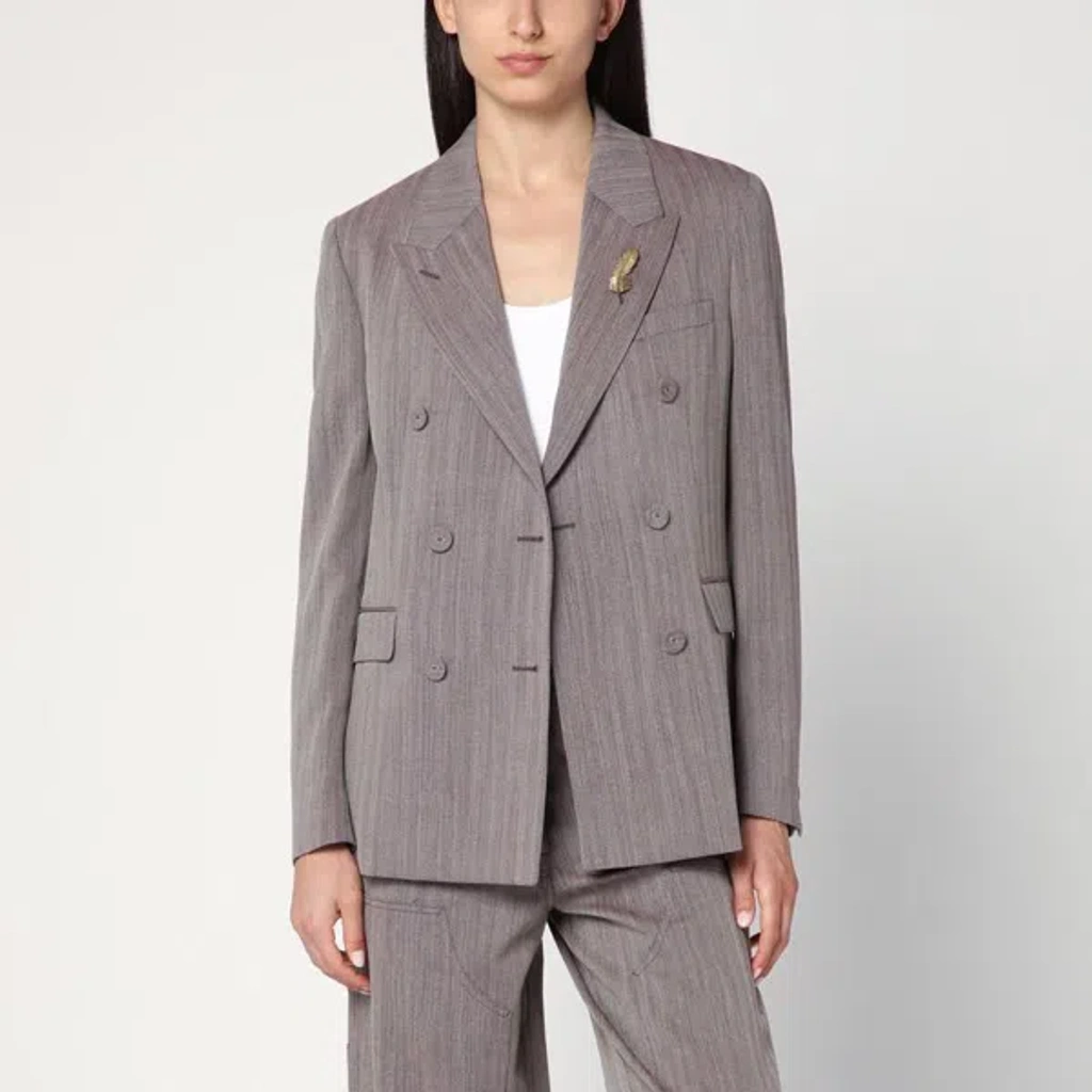 ジャケット Golden  Light brown double-breasted jacket in chevron w Men's single-breasted blazer in a sand-colored chevron linen