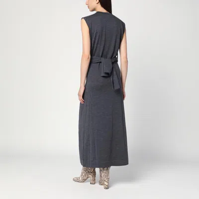 Jil Sander Gray Dress In Wool With Crossover Detail Women In Black