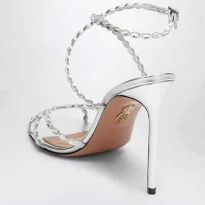 Aquazzura Love Struck Silver Sandals With Crystals In Silver