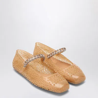 Jimmy Choo The Jelly Transparent Beige Ballet Flats With Crystals In Gold