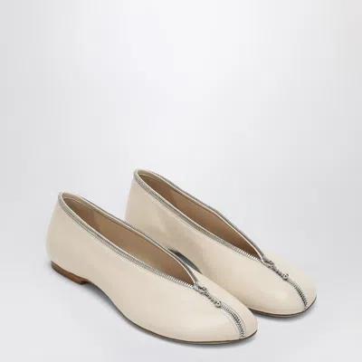 Burberry Sadler Ballerina With Light Beige Leather Zip Women In Gold