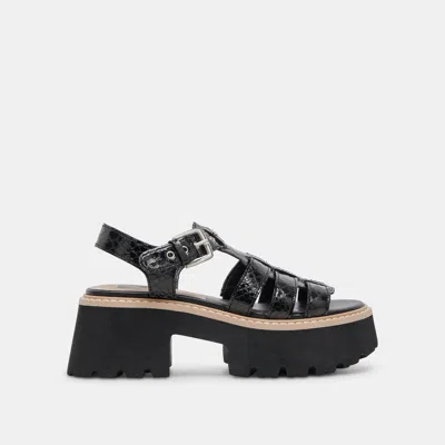 Dolce Vita Latice Sandals Midnight Embossed Leather In Black