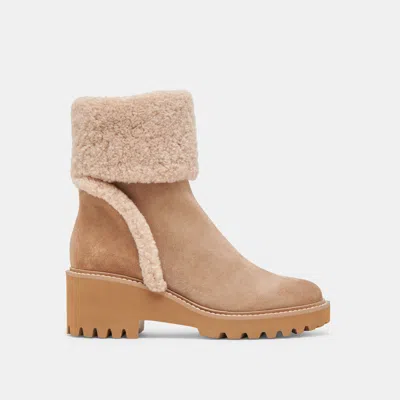 Dolce Vita Hug H20 Mushroom Suede Leather Faux Fur Ankle Booties