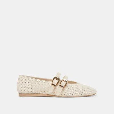 Dolce Vita Baylee Wide Ballet Flats Bone Perforated Suede