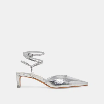 Recurate Loklyn Stud Heels Silver Crinkle Patent - Re:vita