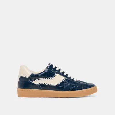 Dolce Vita Notice Stitch Sneakers Ink Croco Embossed Leather In Blue