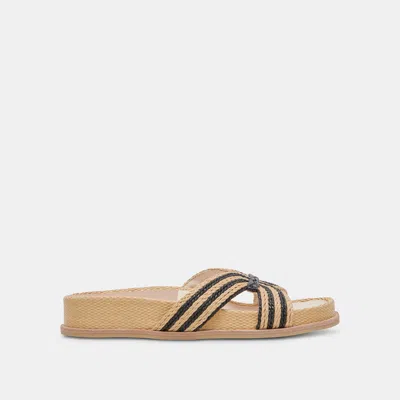 Trove Selda Wide Sandals Natural Black Raffia - Re:vita