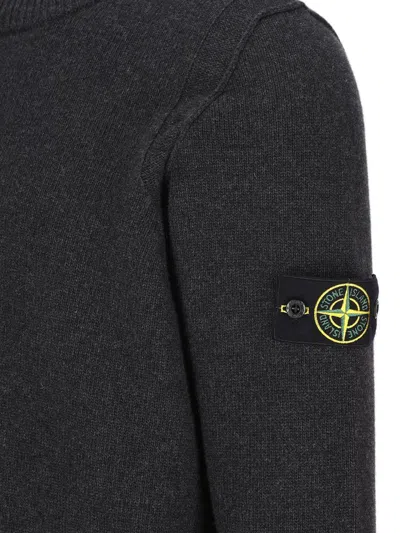 Stone Island Logo Cotton Crewneck Sweatshirt In Black