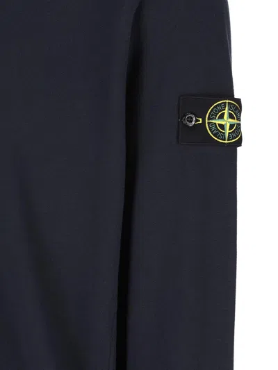 Stone Island Logo Cotton Crewneck Sweatshirt In Black