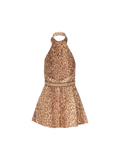 Zimmermann Cascadian Belted Pleated Leopard-print Linen Playsuit In Multi