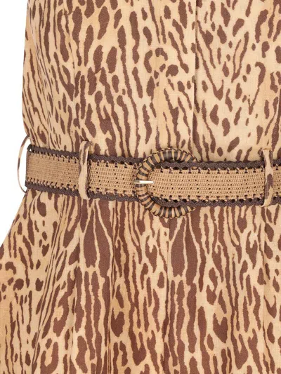 Zimmermann Cascadian Belted Pleated Leopard-print Linen Playsuit In Multi