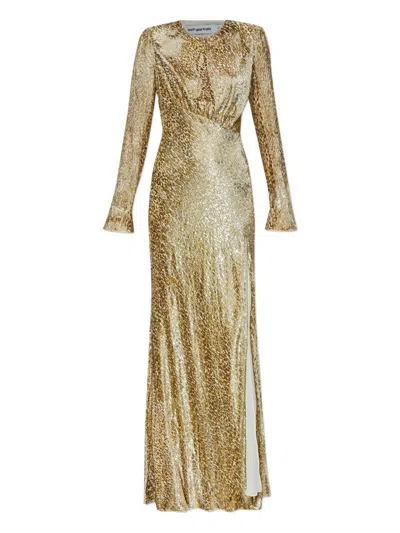Self-portrait Long Dress In Gold Thread Dresses Gold In Gold