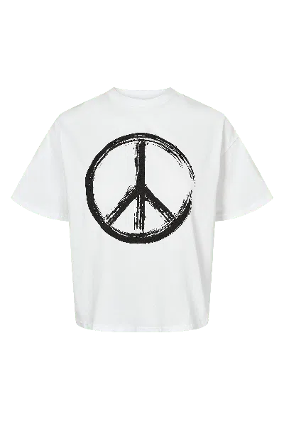 Americandreams Women's T-shirt Cropped White Peace Cotton Tee W/ Black Letters