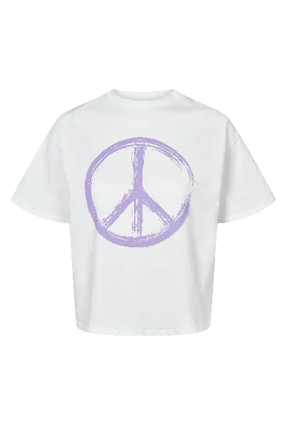 Americandreams Women's T-shirt Cropped White Peace Cotton Tee W/ Lilac Letters