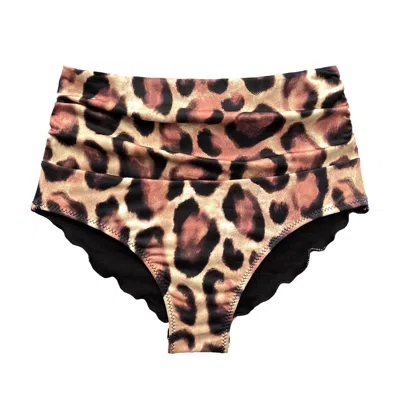 Deessa Ibiza Women's Neutrals / Gold / Brown Leopard Print Tummy Control High-waisted Shapewear Bikini Bottom Mad