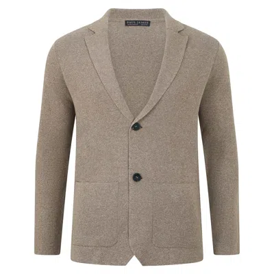 Paul James Knitwear Mens Lightweight Jaspe Cotton Ezra Knitted Blazer - Brown Jaspe