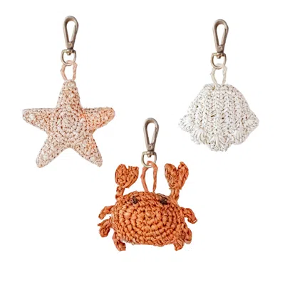 Likha Women's Neutrals / White / Red Crab + Starfish + Shell Bag Charms - Coastal Creatures, Bundle Of Thr
