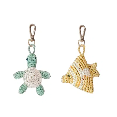 Likha Women's Green / Yellow Turtle + Fish Bag Charms - Under The Sea Buddies, Bundle Of Two
