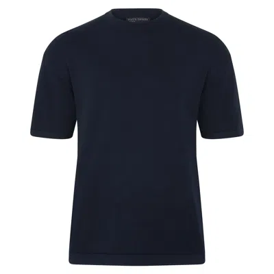 Paul James Knitwear Blue Mens Lightweight Cotton Ewan Oversized Knitted T-shirt - Navy