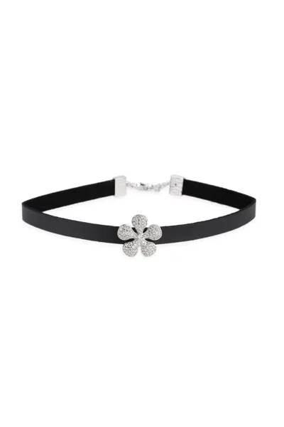 Saachi Women's Black Dainty Crystal Flower Charm Choker Necklace