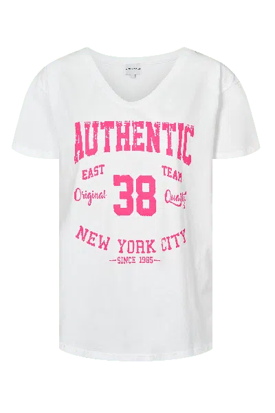 Americandreams Women's T-shirt White 38 East Authentic Cotton Tee W/pink Letters