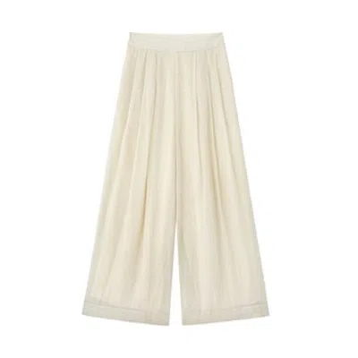 Jiaying Wang Wjy Studio London Women's Neutrals / White Natural Linen Wide Leg Loose Trousers In Cream