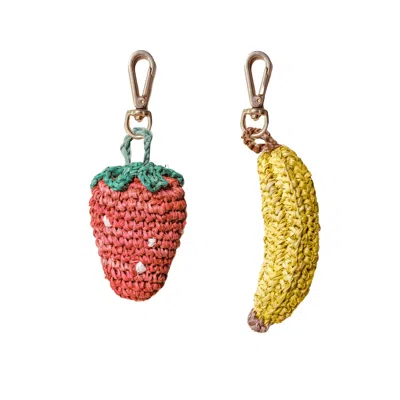 Likha Women's Red / Yellow / Green Strawberry + Banana Bag Charms - Smoothie Sweethearts, Bundle Of Two