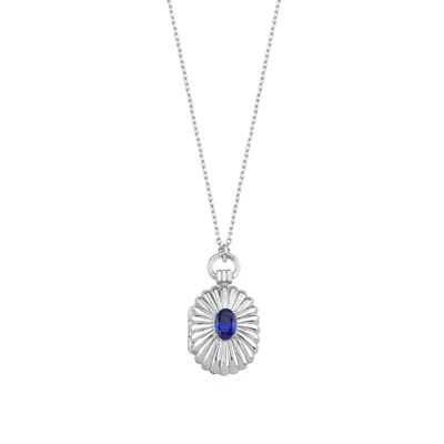Linya Jewellery Women's Mini Navy Blue Stone Covered Medallion Locket Necklace Silver