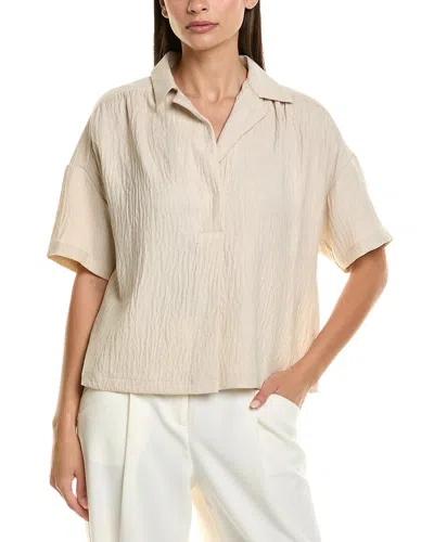Max Studio Elbow Sleeve Half Placket Collared Shirt In Neutral