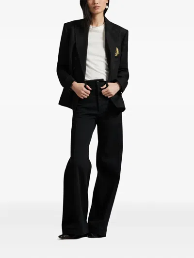 Polo Ralph Lauren Logo-embroidered Double-breasted Blazer In Black