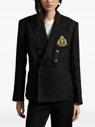 Polo Ralph Lauren Logo-embroidered Double-breasted Blazer In Black