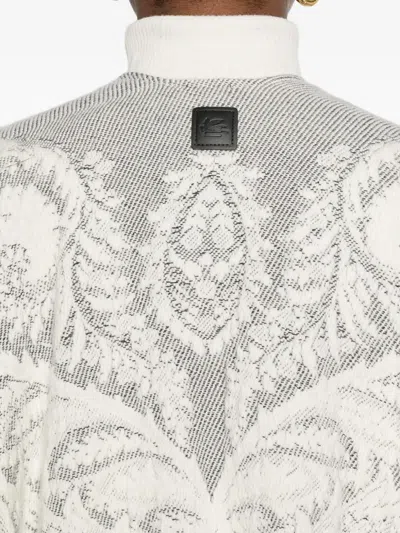 Etro Paisley-pattern Fringed Poncho In Gray