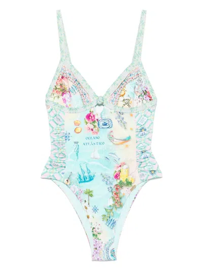 Camilla Knot Front Panelled One Piece Just Coasting In Multi