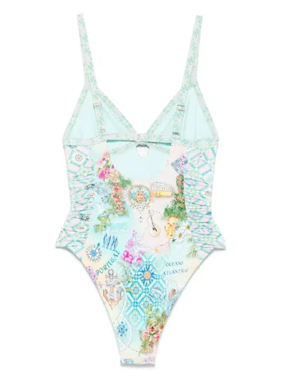 Camilla Knot Front Panelled One Piece Just Coasting In Multi