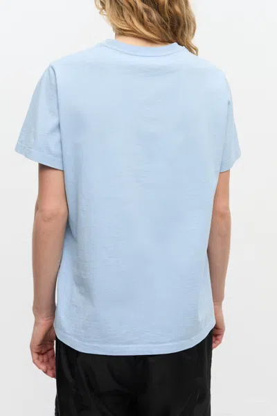 Ganni Light Blue Crewneck T-shirt With Maxi Logo On The Front In Blue