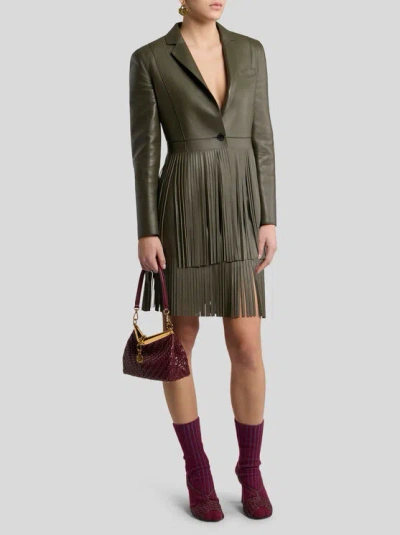 Etro , Leather Skirt With Fringing, Woman, Dark Green, Size 38