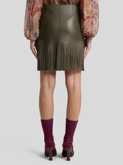 Etro , Leather Skirt With Fringing, Woman, Dark Green, Size 38